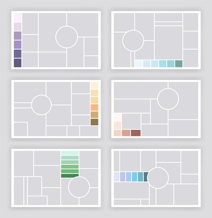 Vector el conjunto de plantillas de collage de fotos, el conjunto de carteles de álbumes, los conjuntos de carteras de imágenes, los fondos del tablero de estado de ánimo, el mosaico.