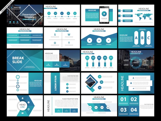 Conjunto de plantillas de diapositivas de presentación de 20 paquetes
