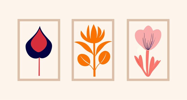Conjunto de plantillas de diseño de arte mural botánico abstracto en estilo vintage y boho