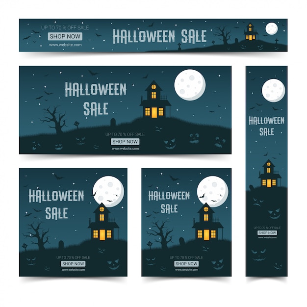 Conjunto de plantillas de diseño de banners web de feliz halloween,