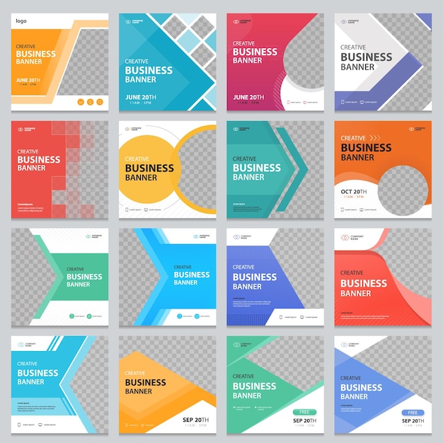 Conjunto de plantillas de diseño de banners web de negocios cuadrados editables