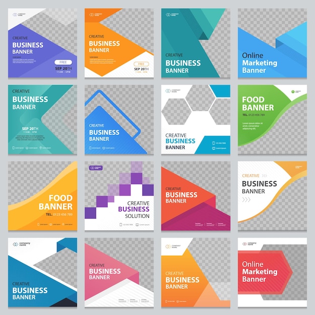 Conjunto de plantillas de diseño de banners web de negocios cuadrados editables