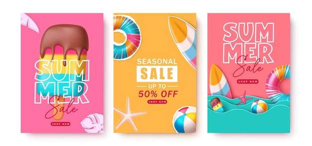 Conjunto de plantillas para el diseño de carteles de venta de verano Coloroso conjunto de plantillas de diseño de cartels de venta de verán