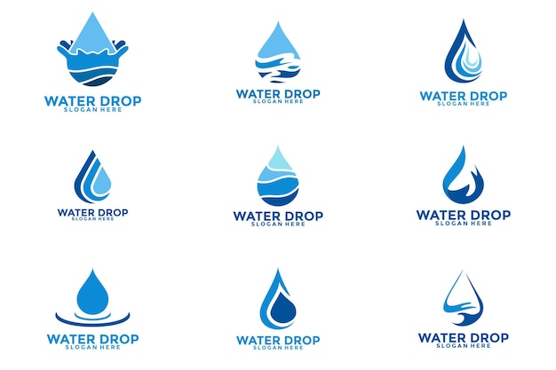 Conjunto de plantillas de diseño conceptual del logotipo del vector de la gota de agua