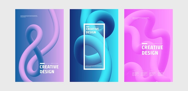 Conjunto de plantillas de diseño creativo de ondas fluidas 3D abstractas