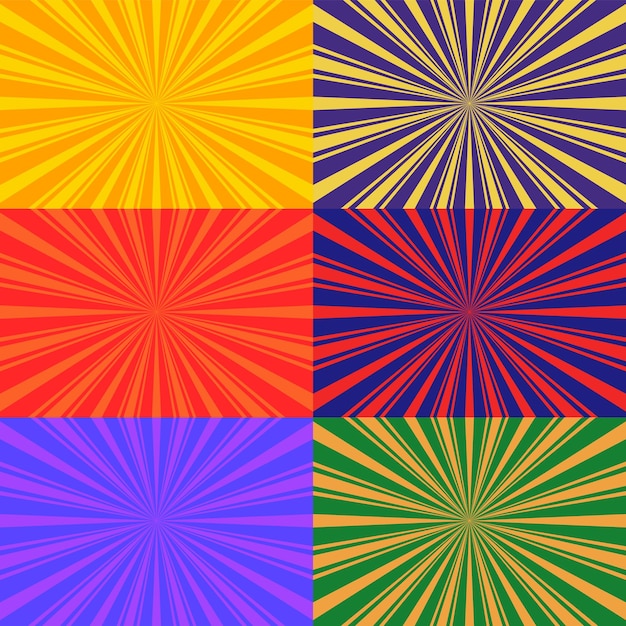conjunto de plantillas de diseño de fondo de estallido de sol colorido creativo