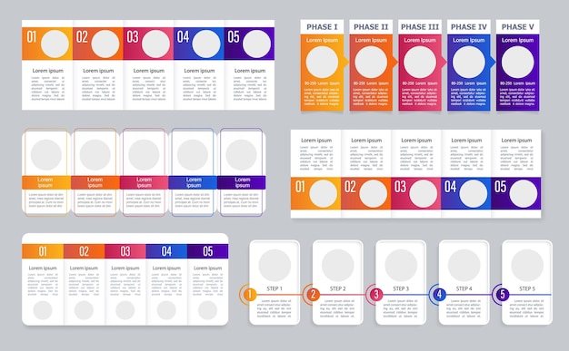 Conjunto de plantillas de diseño de gráfico infográfico de guía informativa de rectángulo colorido