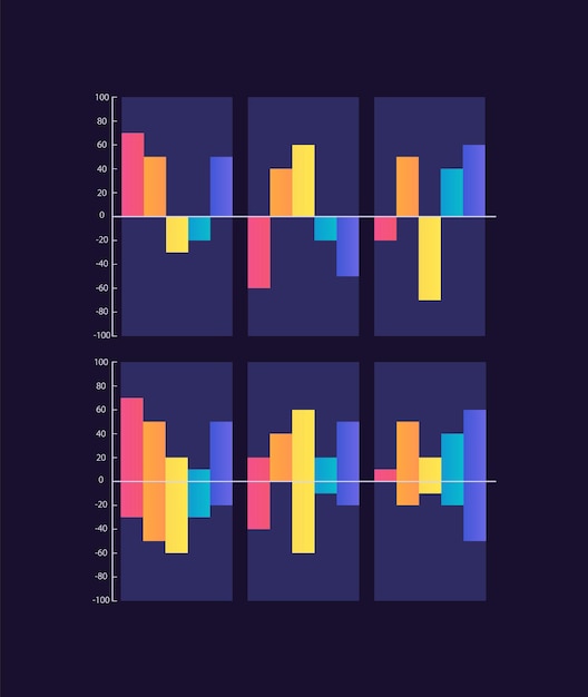 Conjunto de plantillas de diseño de gráficos infográficos de altibajos para tema oscuro