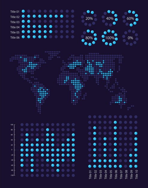 Vector conjunto de plantillas de diseño de gráficos infográficos de recopilación de información global para tema oscuro