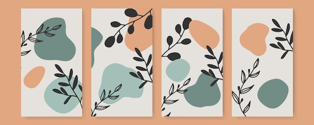 conjunto de plantillas de diseño de historias de redes sociales coloridas con hojas y ondas diseño boho orgánico creativo universal