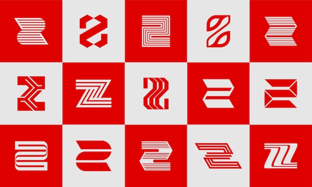 Conjunto de plantillas de diseño de icono de logotipo de letra Z de línea de lujo