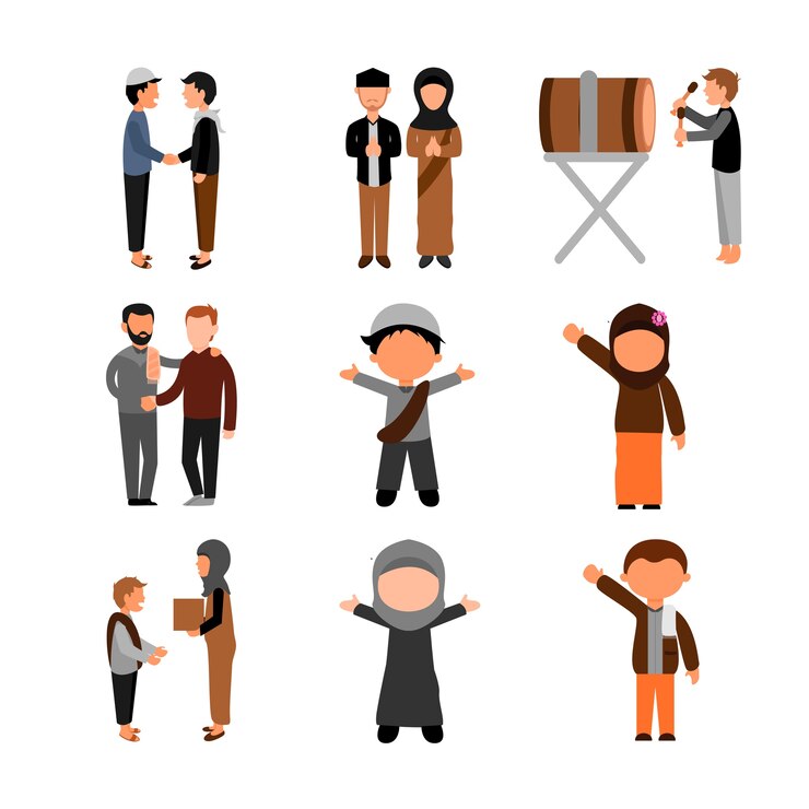 Conjunto de plantillas de diseño de ilustración de grupo de personas musulmanas
