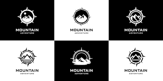 Vector conjunto de plantillas de diseño del logotipo de la brújula de montaña
