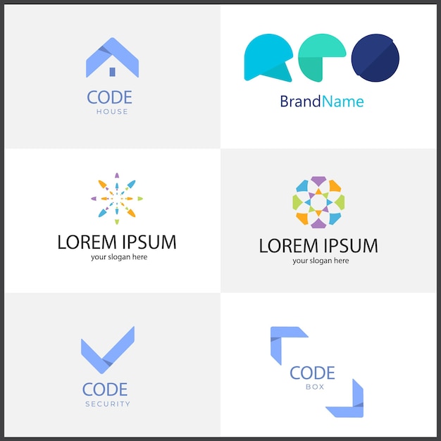 Conjunto de plantillas de diseño de logotipo de código de trabajo en equipo