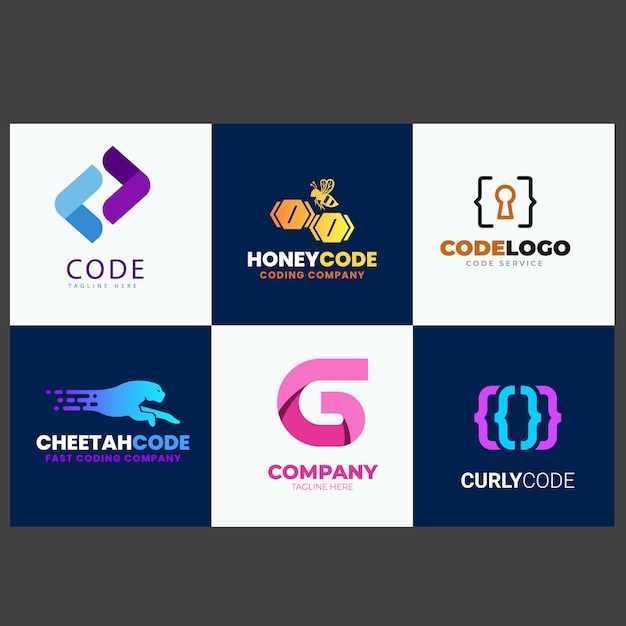 Conjunto de plantillas de diseño de logotipo de código de trabajo en equipo