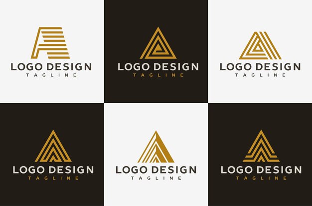 Conjunto de plantillas de diseño de logotipo de letra A. Colección minimalista de logotipos de letras A.