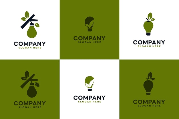 Vector conjunto de plantillas de diseño de logotipo de negocios de la empresa agrícola de la bombilla de ecología