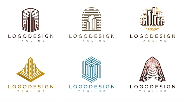 Conjunto de plantillas de diseño de logotipo de propiedad de líneas de lujo. Colección de logo de construcción.