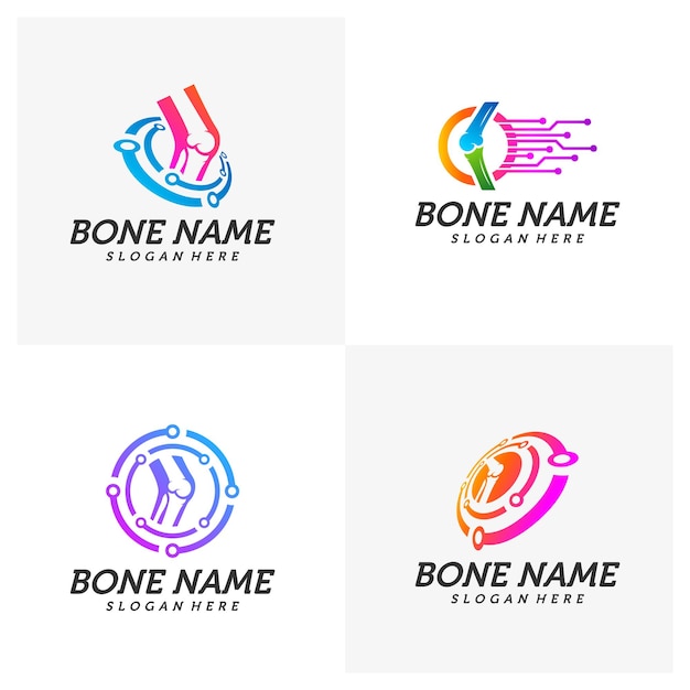 Conjunto de plantillas de diseño de logotipo Tech Bone. Concepto Vector de la salud del cuerpo humano. Icono de símbolo de emblema.
