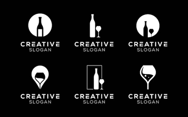 Conjunto de plantillas de diseño de logotipos de botellas y vasos Símbolos modernos aislados de botillas y vasos