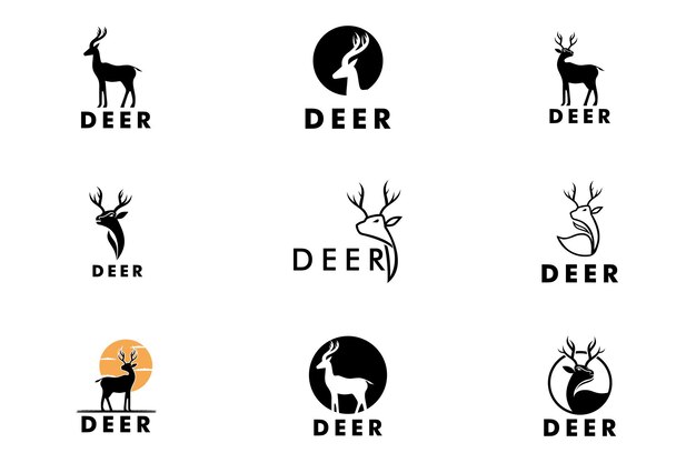 conjunto de plantillas de diseño de logotipos de ciervos Vector de diseño de Logotipos de Ciervos con Cuernos