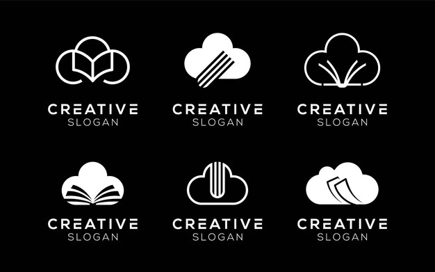 Conjunto de plantillas de diseño de logotipos de Cloud Book Símbolos modernos aislados de Cloud y Book para la educación