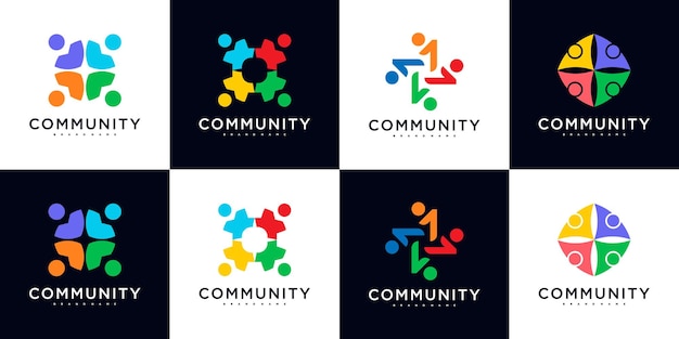 Conjunto de plantillas de diseño de logotipos comunitarios creativos y coloridos, signo y símbolo Premium Vector