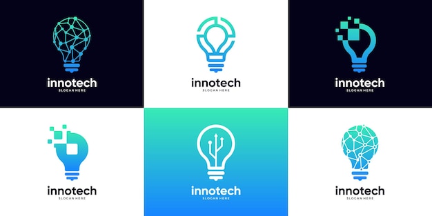 Conjunto de plantillas de diseño de logotipos de tecnología de bombillas modernas