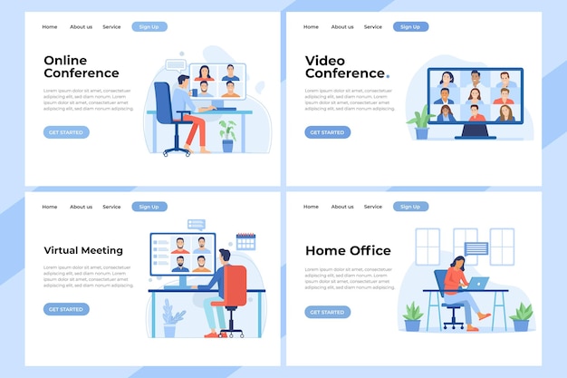 Conjunto de plantillas de diseño de página de destino de videoconferencia Fácil de editar y personalizar