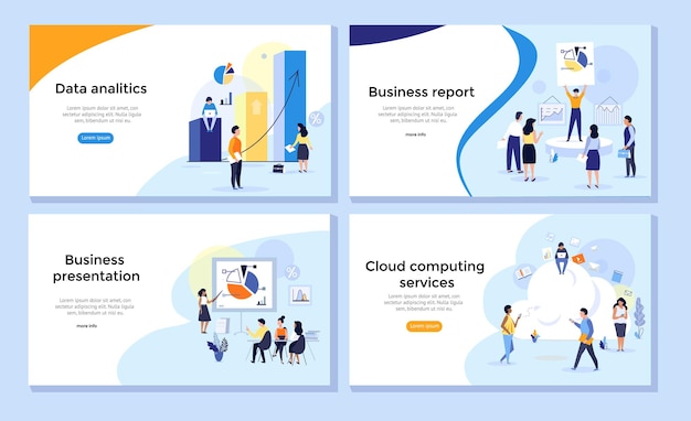 Vector conjunto de plantillas de diseño de páginas web para informes corporativos de estadísticas de análisis de datos