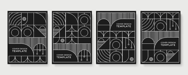 Conjunto de plantillas de diseño de portada art deco. Fondo abstracto con texturas geométricas de onda de punto de línea cuadrada de medio círculo, estilo memphis