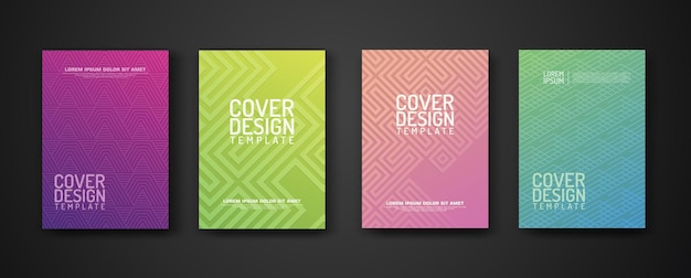 conjunto de plantillas de diseño de portada con líneas geométricas, fondo de patrón texturizado y gradación dinámica