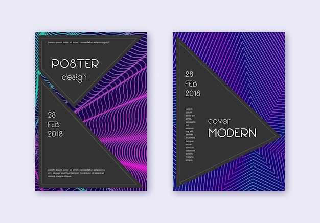 Conjunto de plantillas de diseño de portada negra Neon abstract lin