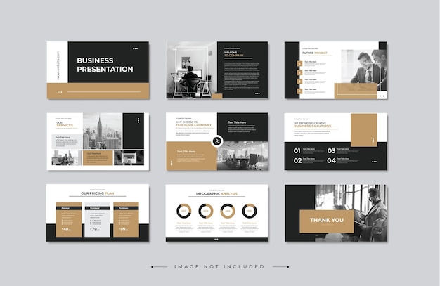 Conjunto de plantillas de diseño de presentación de PowerPoint de negocios corporativos, plantilla de diapositivas de Google minimalista