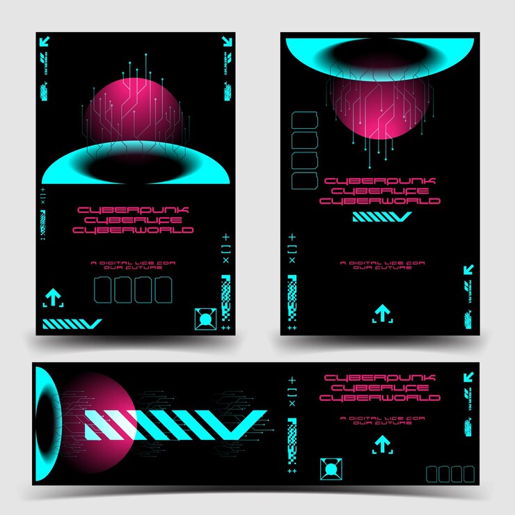 Vector conjunto de plantillas de diseño retrofuturista, cyberpunk, de ciencia ficción y de los años 2000 y2k para panel de control de aplicaciones ux/ui, ilustración vectorial 2d