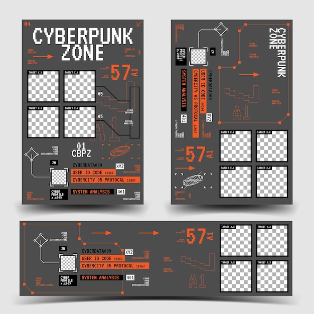 Conjunto de plantillas de diseño retrofuturista, cyberpunk, de ciencia ficción y de los años 2000 y2k para panel de control de aplicaciones UX/UI, ilustración vectorial 2D