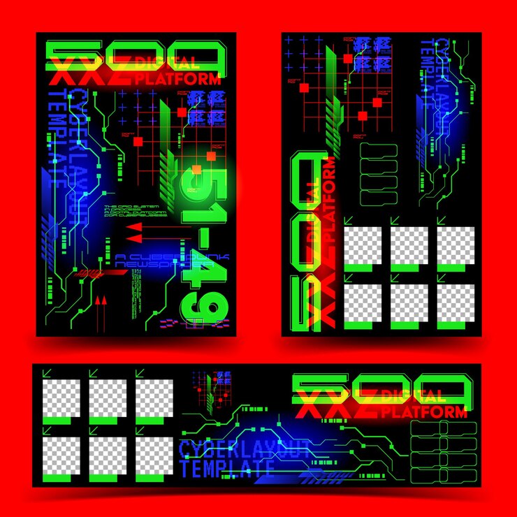 Vector conjunto de plantillas de diseño retrofuturista, cyberpunk, de ciencia ficción y de los años 2000 y2k para panel de control de aplicaciones ux/ui, ilustración vectorial 2d