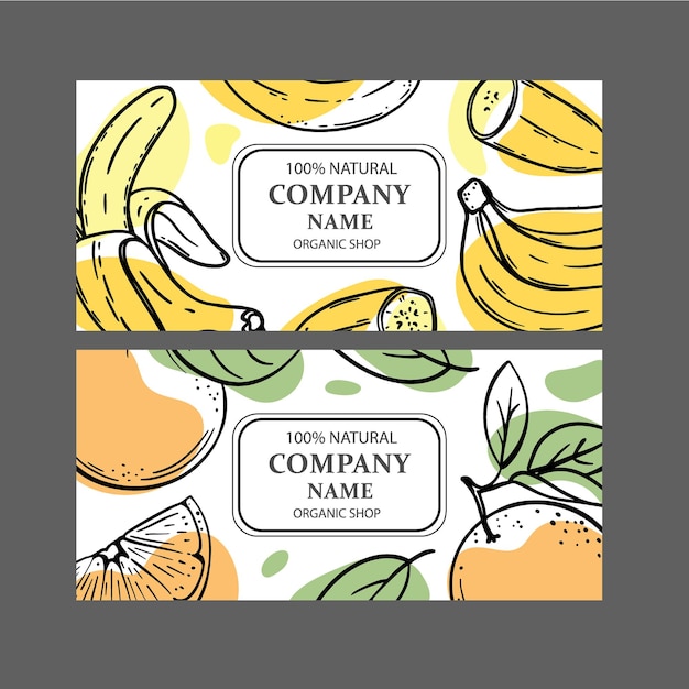 Vector conjunto de plantillas de diseño de tiendas orgánicas con bocetos de frutas