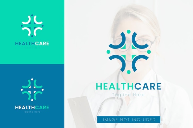 Vector conjunto de plantillas de diseño de vectores de logotipos de atención médica con diferentes estilos de color