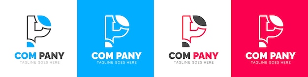 Conjunto de plantillas de diseño vectorial de icono de logotipo de letra p de empresa minimalista creativa de negocios modernos corporativos