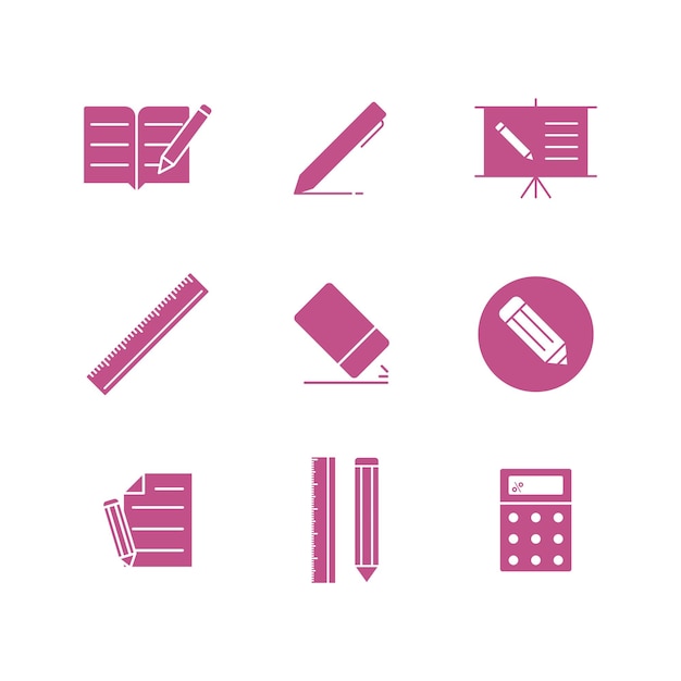 El conjunto de plantillas de diseño vectorial de iconos de papelería es simple y moderno.