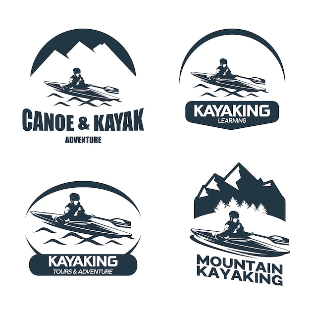 Conjunto de plantillas de diseños de logotipo de canoa y kayak