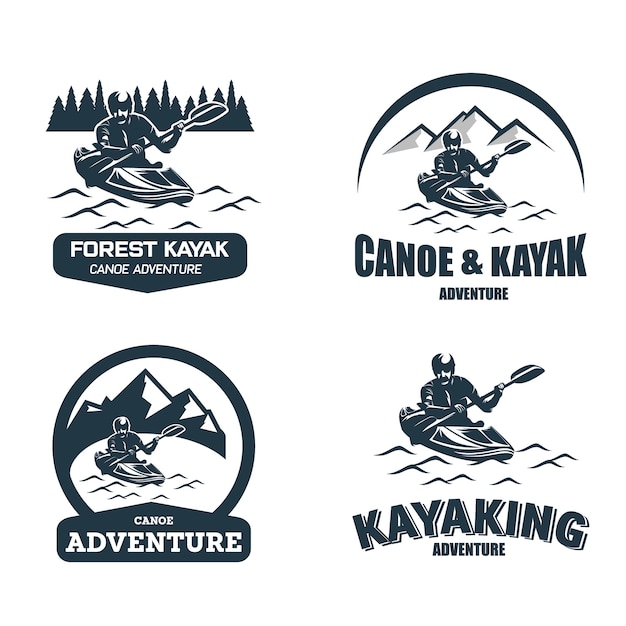 Conjunto de plantillas de diseños de logotipo de canoa y kayak