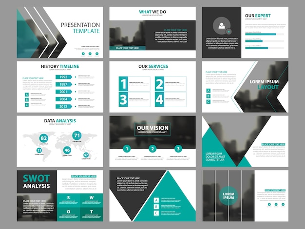 Vector conjunto de plantillas de elementos de infografía de presentación de negocios, informe anual plantilla de diseño de folletos horizontal corporativo