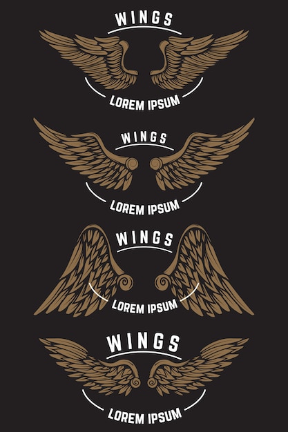 Conjunto de plantillas de emblema vintage con alas. Elementos para logotipo, etiqueta, emblema, cartel. ilustración