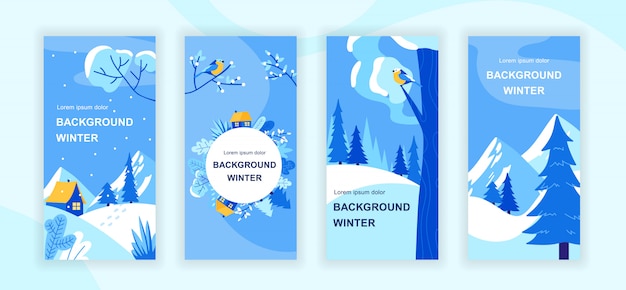 Conjunto de plantillas de historias de redes sociales de paisajes de invierno