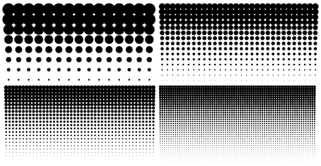 Vector conjunto de plantillas horizontales de fondos de puntos de semitono de degradado vertical usando puntos de semitono vector