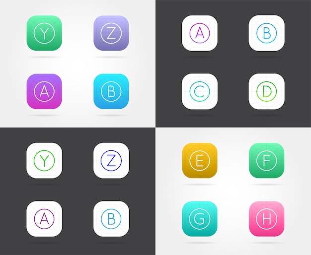 Vector conjunto de plantillas de iconos de aplicaciones con directrices vector fresh color