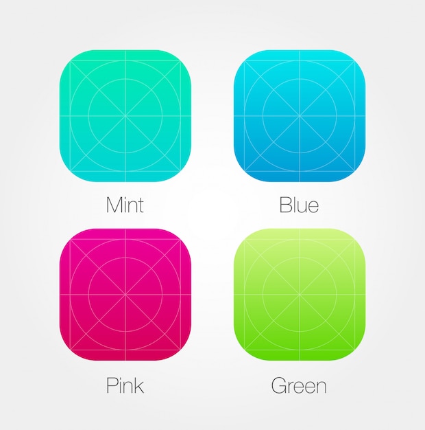 Conjunto de plantillas de iconos de aplicaciones con pautas. Color fresco