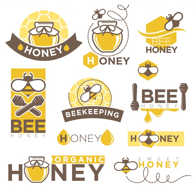 Conjunto de plantillas de iconos de vector de producto de apicultura de miel